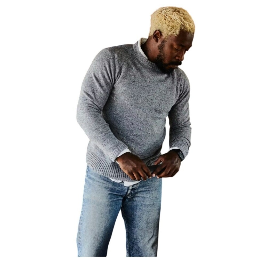 Wills Mens Speckled‎ Grey 100% Merino Wool Crewneck Raglan Sweater Size S